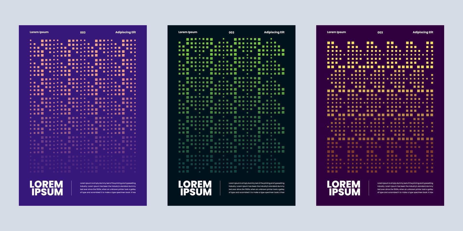 Postmodern with geometric pixel disintegration background, set posters symbols mosaic textures with abstract square particles for media digital, disintegration for figures dispersed dotted vector