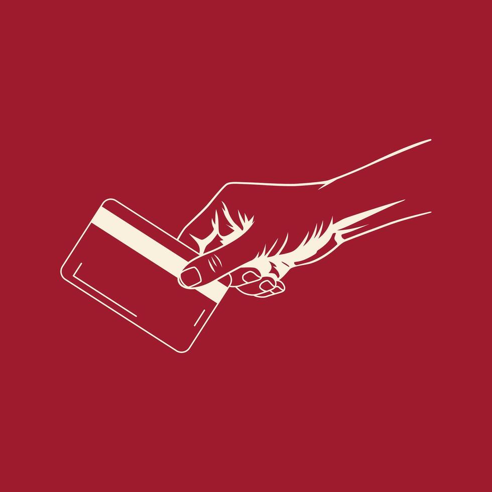Line art of a hand presenting a payment card vector