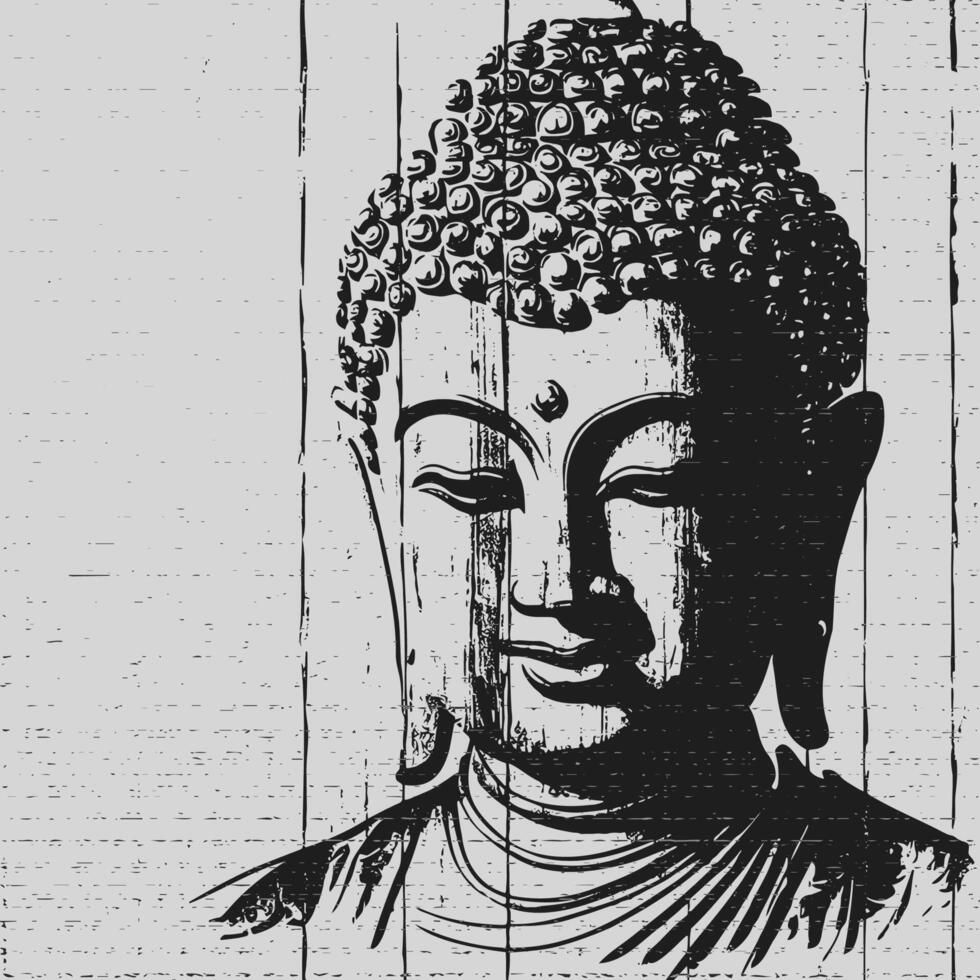 Monochrome distressed drawing of Buddha portrait vector