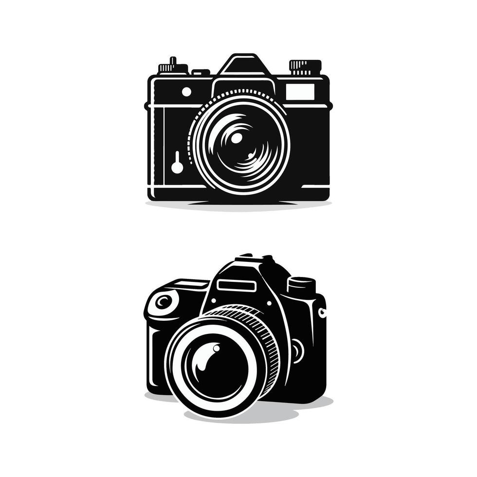 Two black and white photo cameras isolated on white background vector