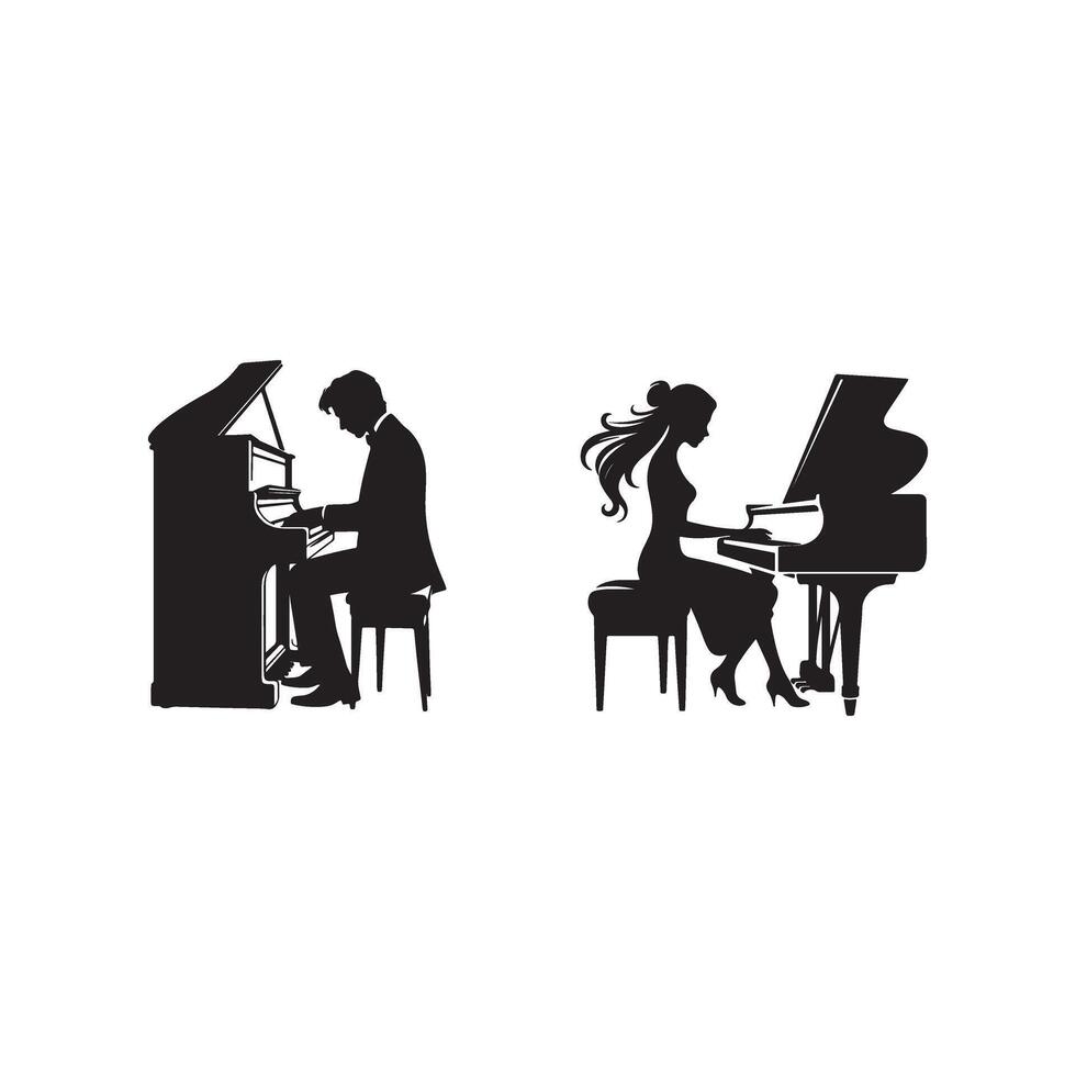 Silhouettes of a man and woman playing the piano vector