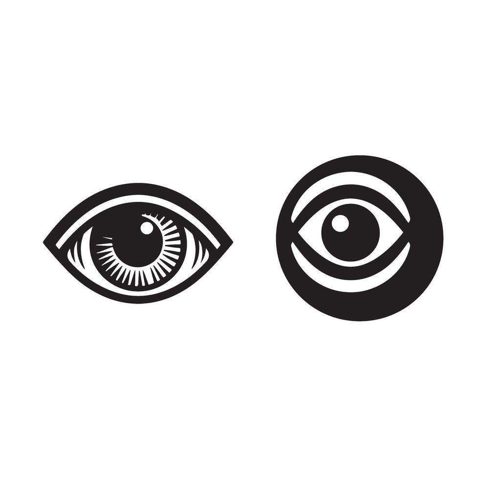 Eye icon set, black and white illustration vector