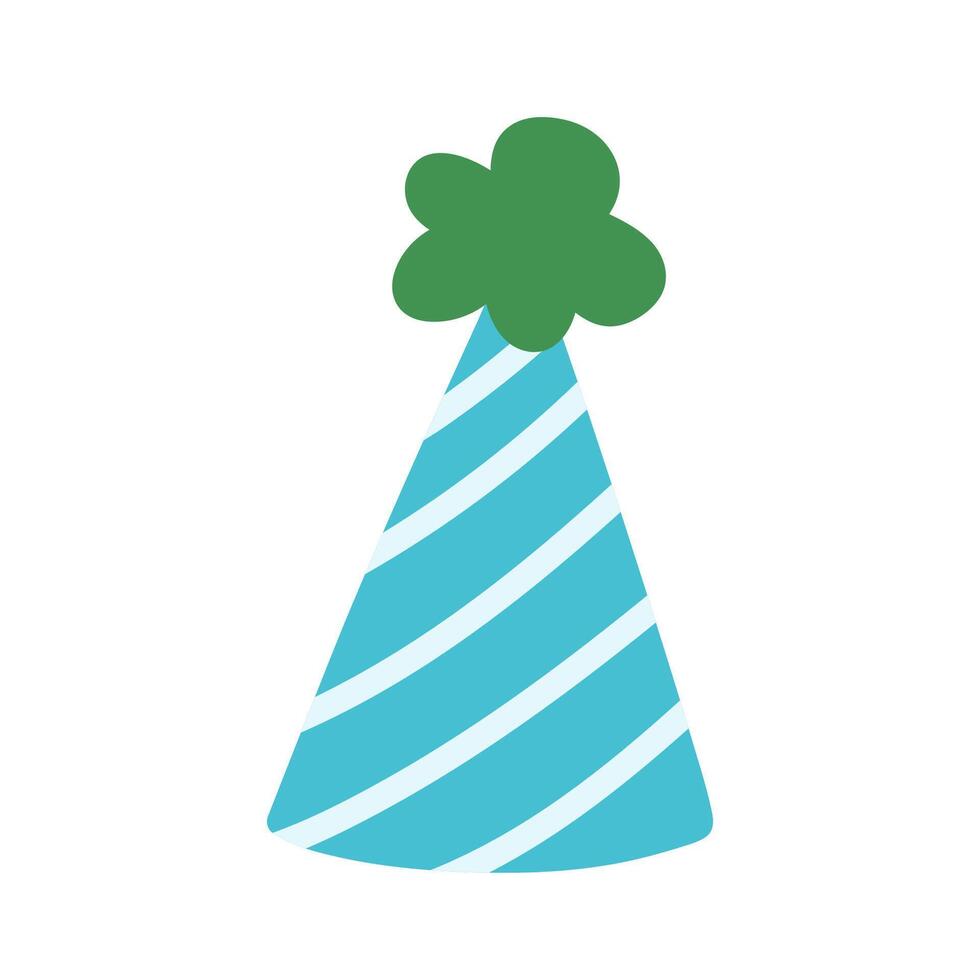 Blue birthday party hat isolated on white background. hand-drawn illustration in flat style. Perfect for decorations, holiday designs, cards, logo. vector