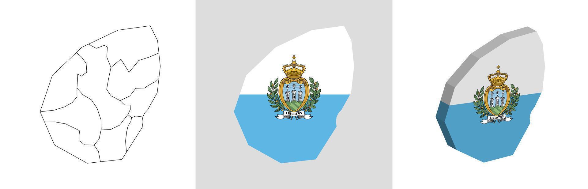 San Marino outline, fill with flag and 3d map vector