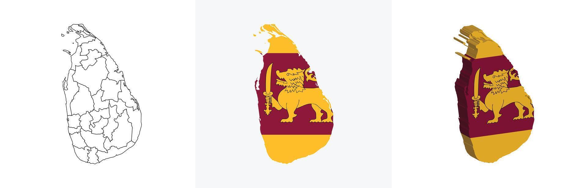 Sri Lanka outline, fill with flag and 3d map vector