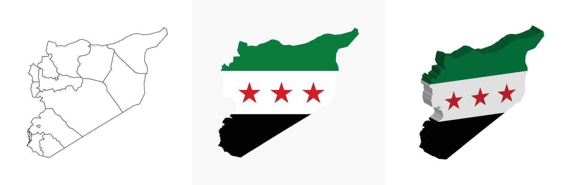 Syria outline, fill with flag and 3d map vector