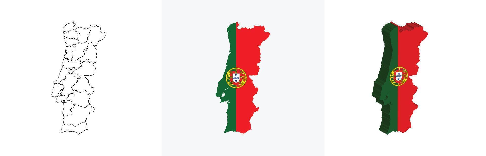 Portugal outline, fill with flag and 3d map vector