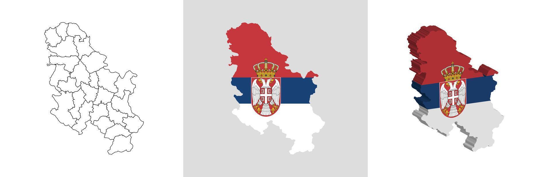 Republic of Serbia outline, fill with flag and 3d map vector