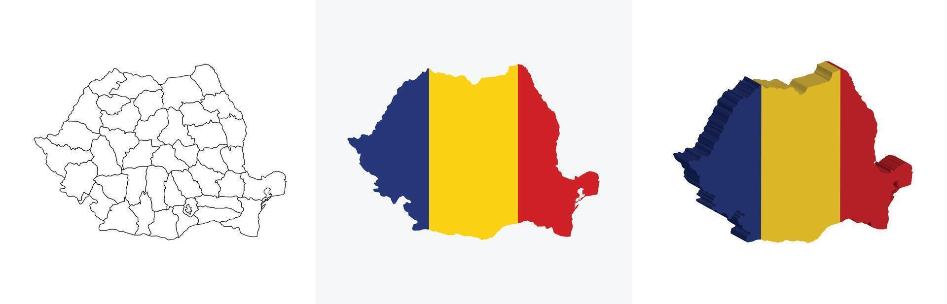 Romania outline, fill with flag and 3d map vector