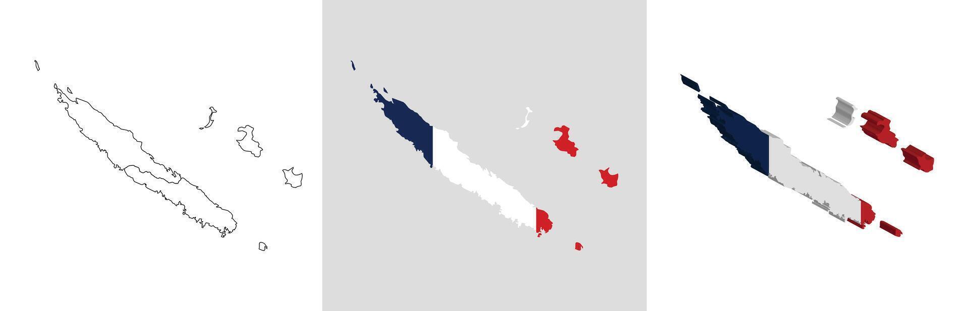 New Caledonia outline, fill with flag and 3d map vector