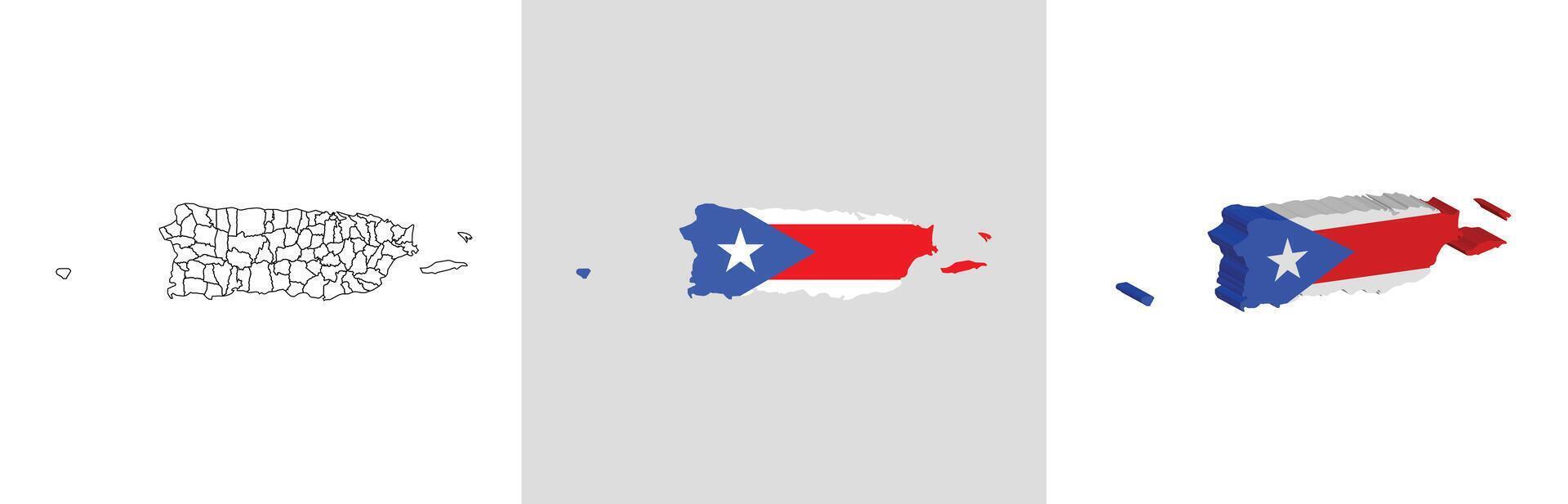 Puerto outline, fill with flag and 3d map vector