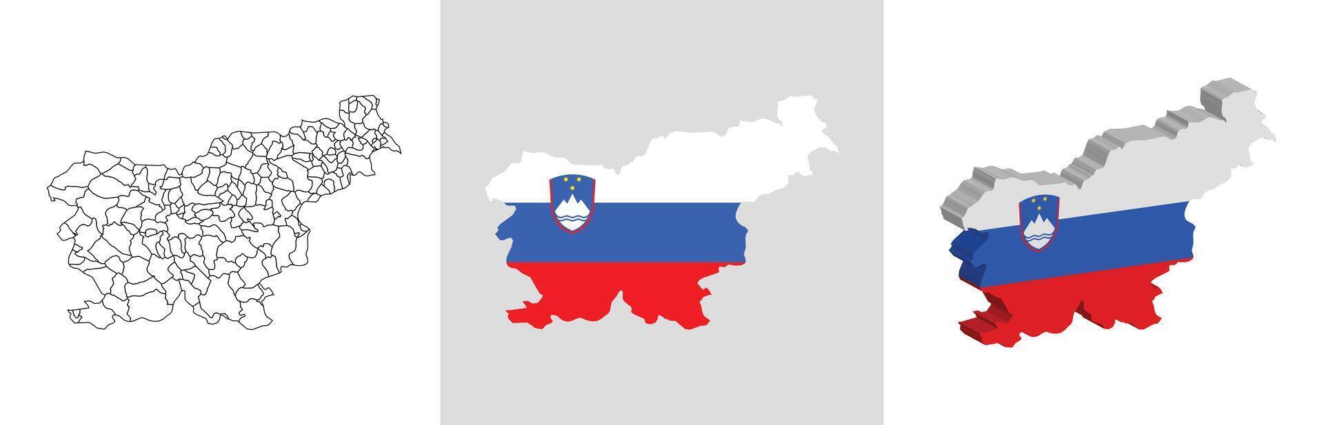 Slovenia outline, fill with flag and 3d map vector