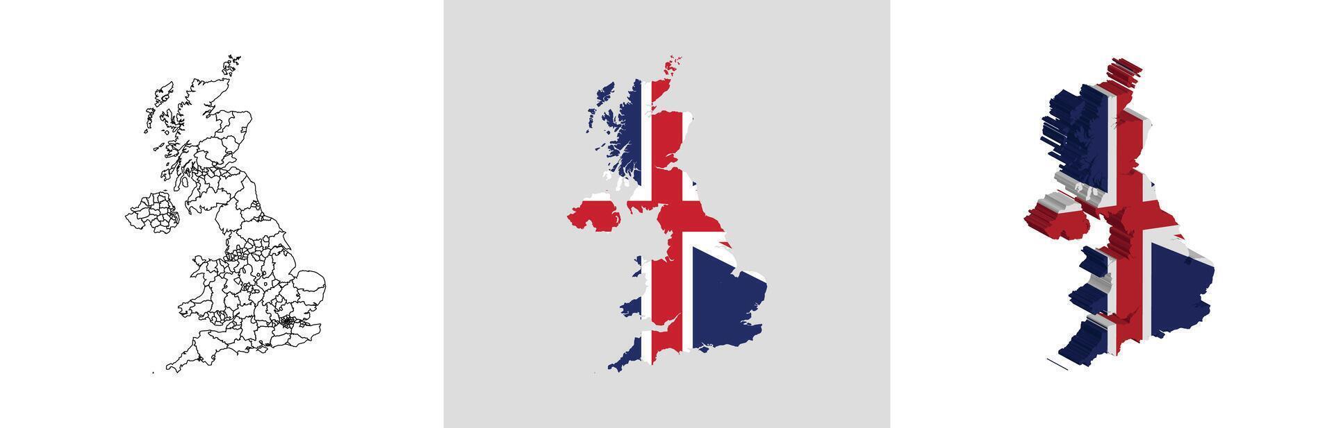 United Kingdom outline, fill with flag and 3d map vector
