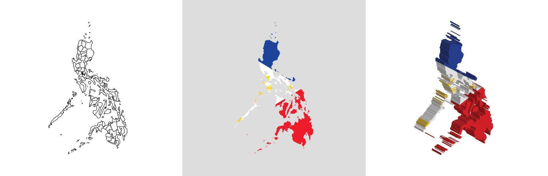 Philippines outline, fill with flag and 3d map vector