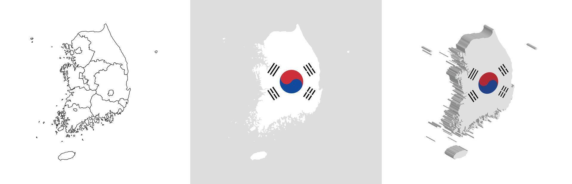 South Korea outline, fill with flag and 3d map vector