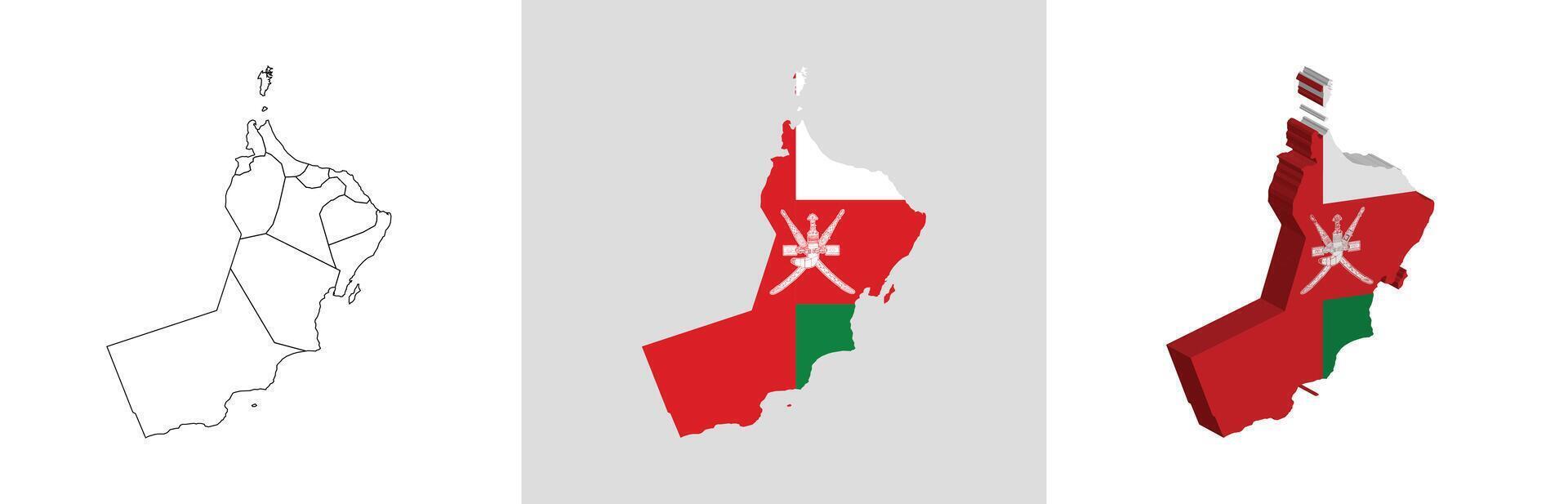 Oman outline, fill with flag and 3d map vector