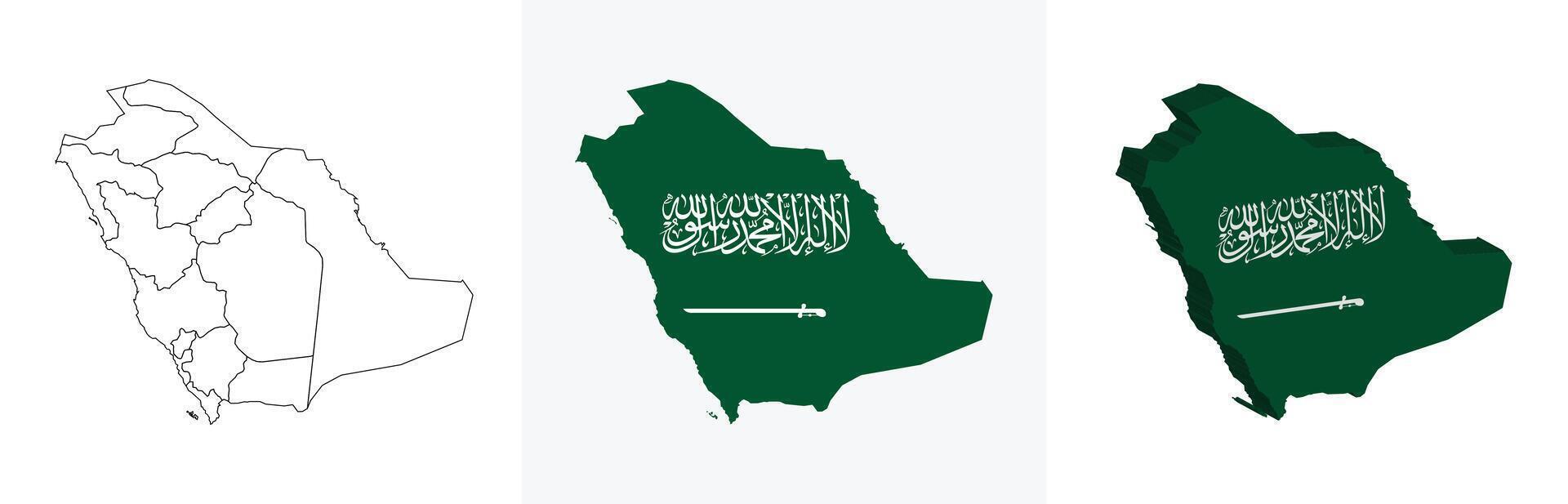 Saudi Arabia outline, fill with flag and 3d map vector