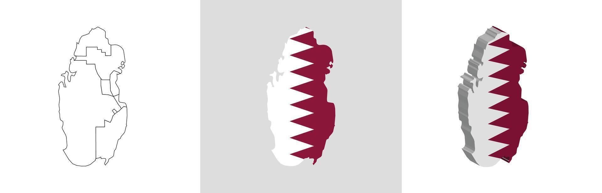 Qatar outline, fill with flag and 3d map vector