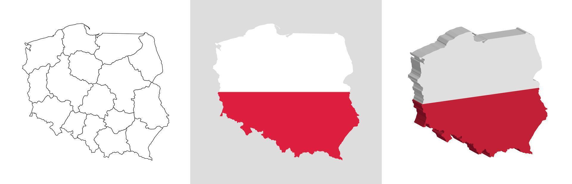 Poland outline, fill with flag and 3d map vector