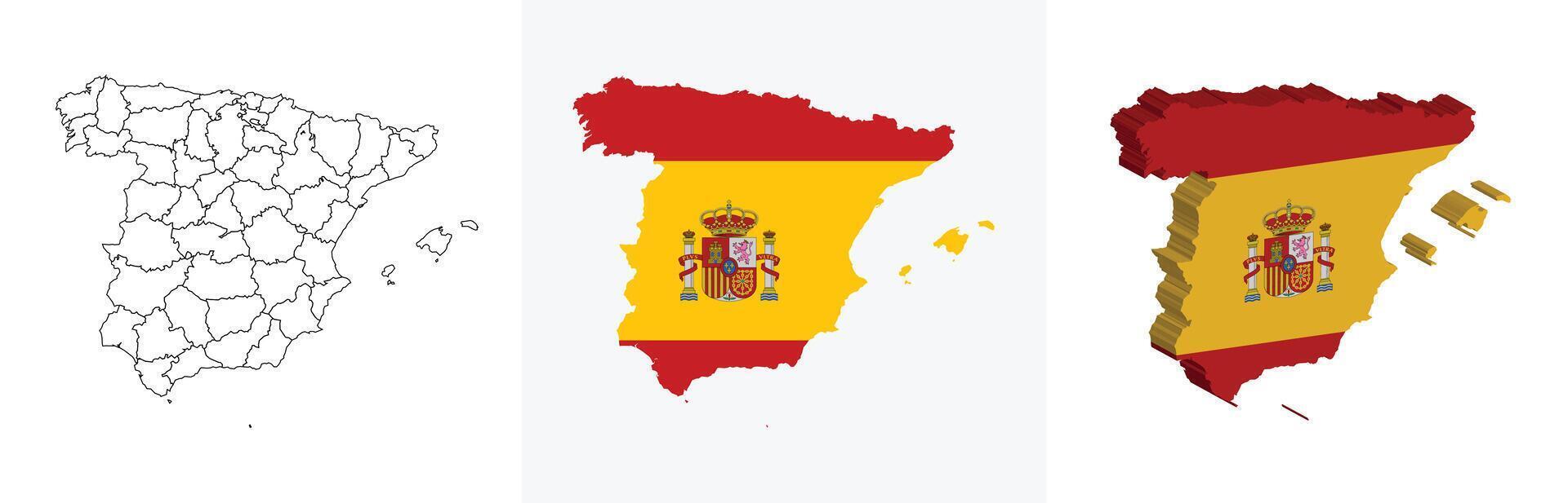 Spain outline, fill with flag and 3d map vector