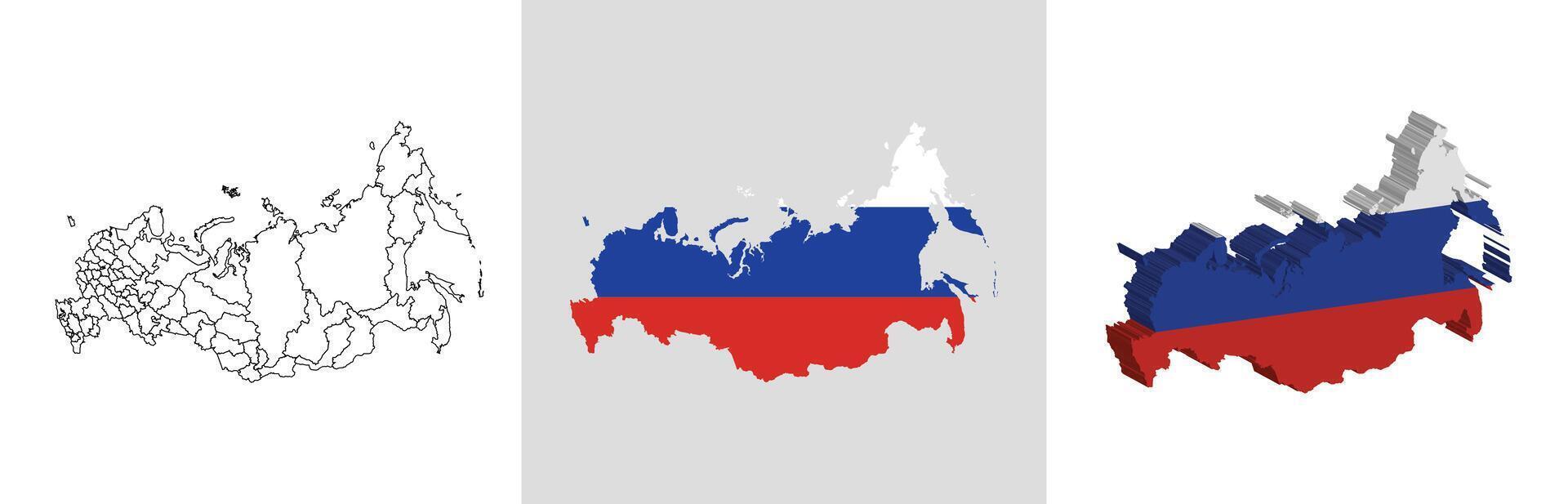 Russia outline, fill with flag and 3d map vector
