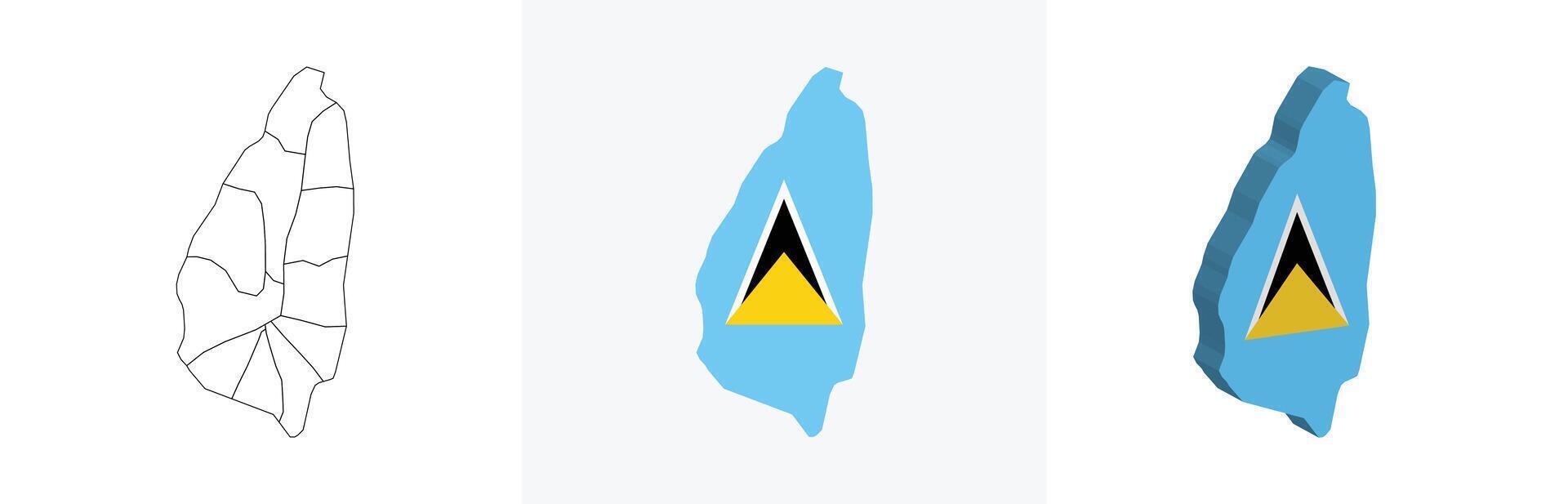 Saint Lucia outline, fill with flag and 3d map vector