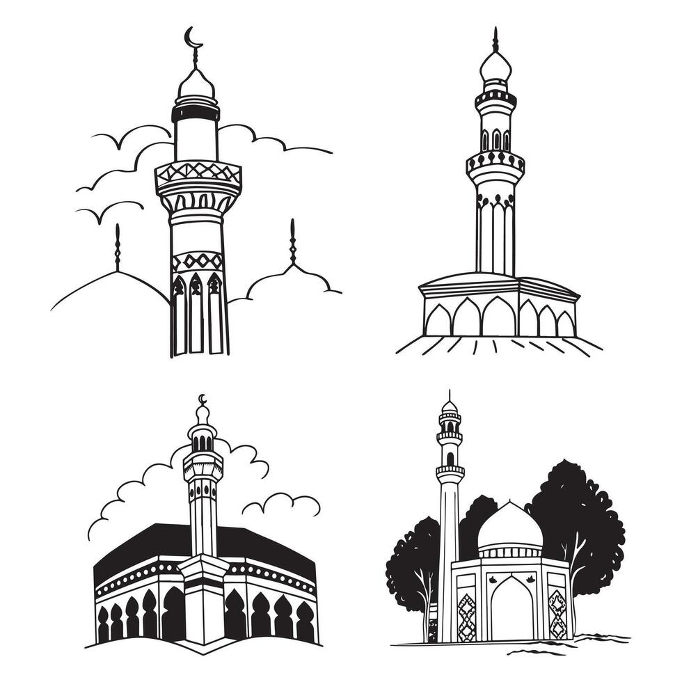 Mosque minaret silhouettes vector