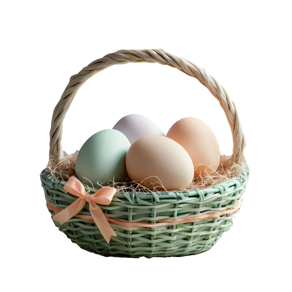 A colorful Easter basket with eggs on transparent background png