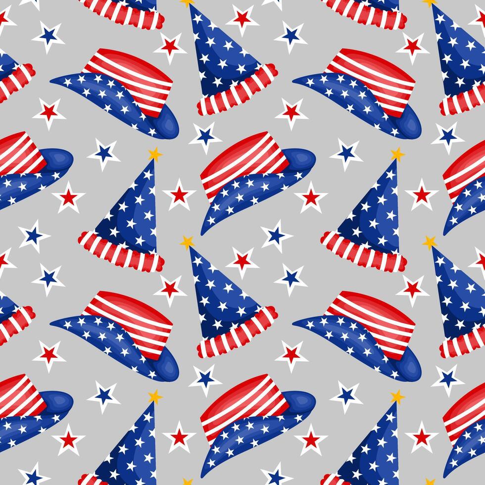 The US flag with hat seamless pattern on grey background vector