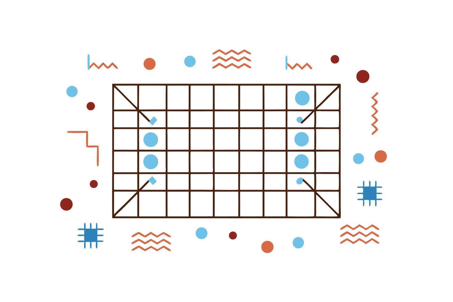 Minimalist Graphic Design Grid With Blue And Brown Shapes Surrounded By Geometric Elements In A Clean Style vector