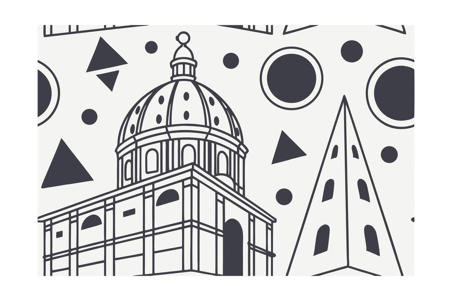 Florence Cathedral Minimalist Design Italian Architecture Pattern Geometric Shapes Modern Artwork Circles And Triangles For Creative Projects vector