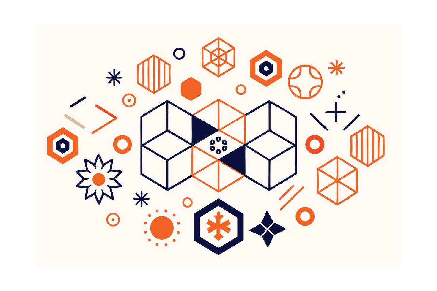 Geometric Shapes Pattern Design With Abstract Elements In Blue And Orange Colors For Creative Backgrounds And Modern Art Compositions vector