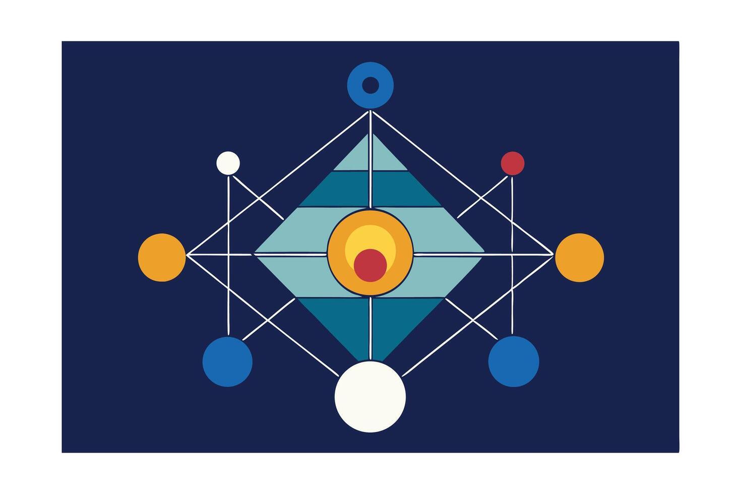 Geometric Design On Dark Blue Background Featuring Triangles Circles And Connecting Lines Abstract Minimalist Style Perfect For Modern Creative Projects vector
