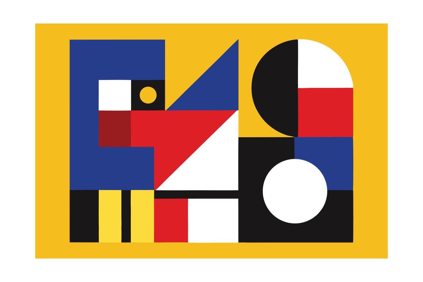 Geometric Abstract Composition In Primary Colors Bold Shapes Modern Art Style Featuring Squares Circles And Triangles On Yellow Background vector