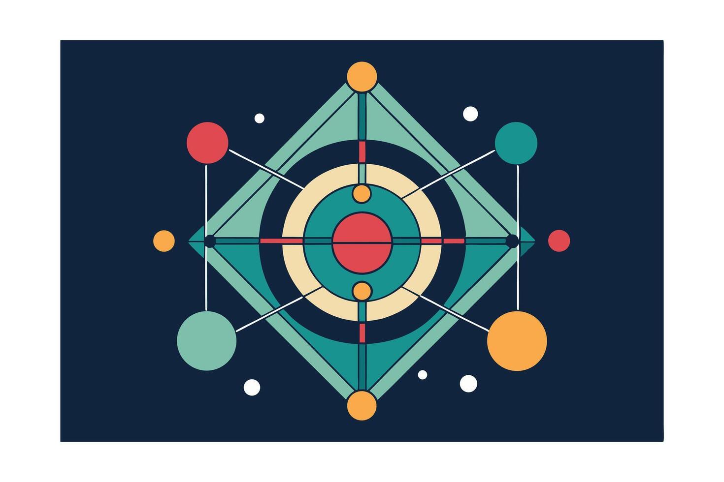 Geometric Abstract Art Design With Lines And Circles On A Dark Blue Background Modern Illustration vector