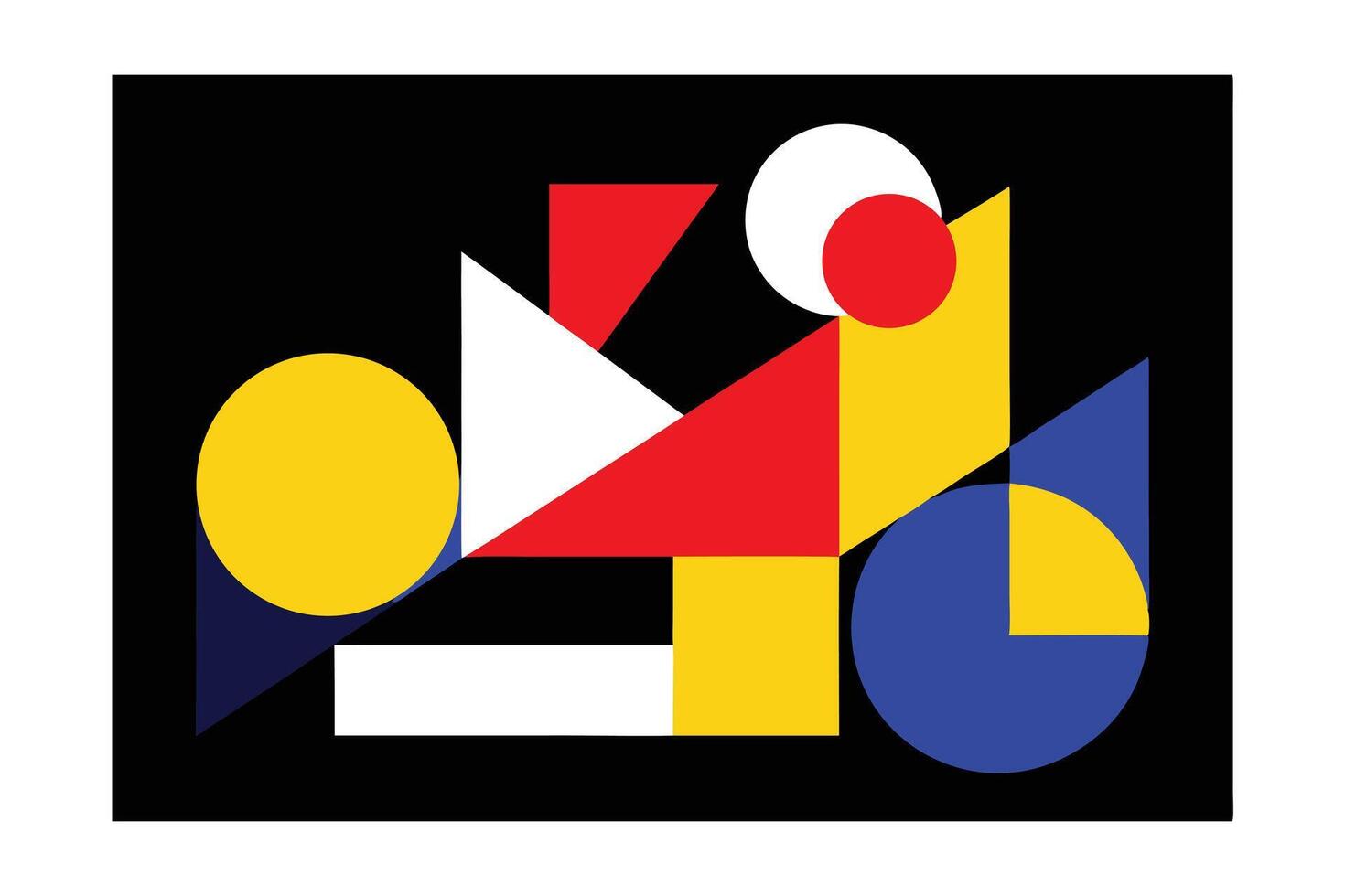 Geometric Composition Of Primary Shapes And Colors On Black Background Bauhaus Inspired Design Art Illustration For Modern Aesthetic Projects vector
