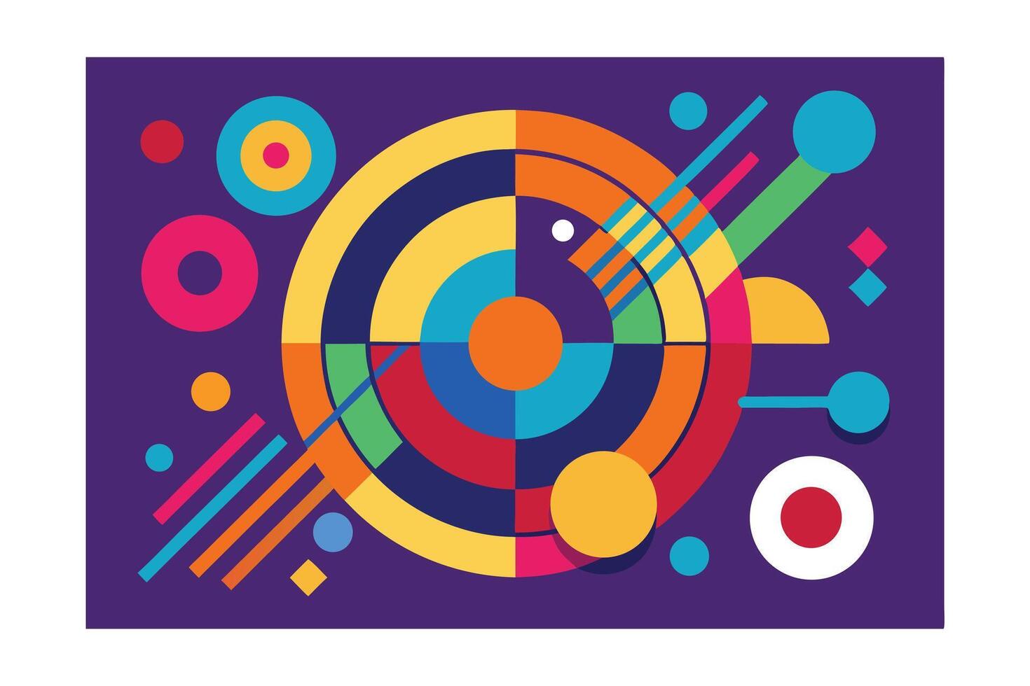 Vibrant Abstract Geometric Composition With Circles And Lines On Purple Background Modern Design Elements Colorful Shapes Creative Graphic vector