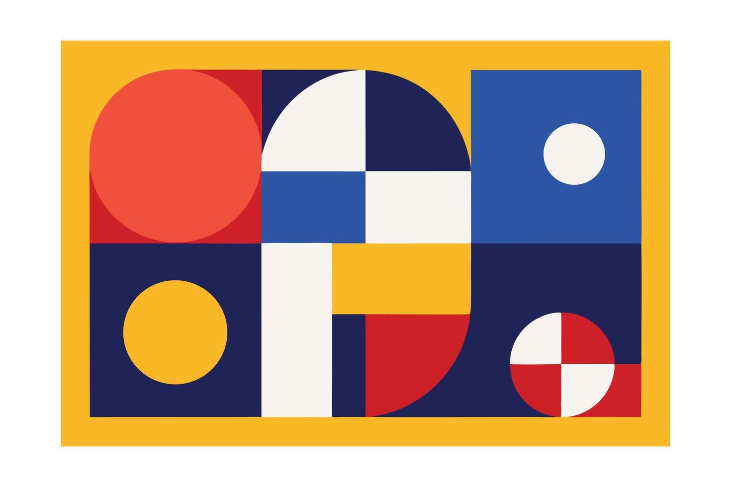 Geometric Composition With Circles And Squares Minimalist Art Red Blue Yellow Shape Abstract Design Creative Graphic Element Modern Aesthetic vector