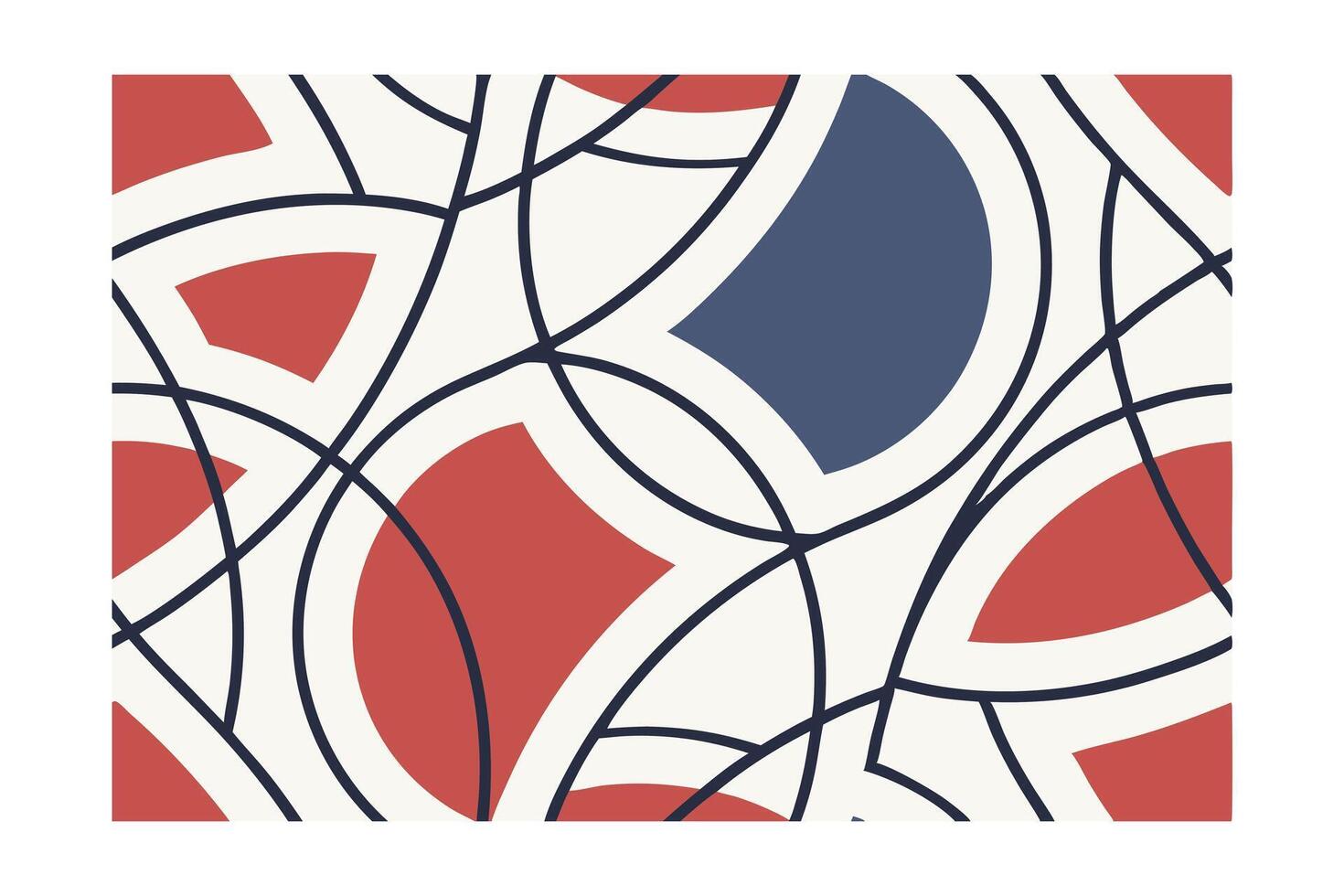 Abstract Geometric Art Illustration With Circles And Arcs In Red Blue And Cream Retro Modern Background Design Perfect For Web And Print vector