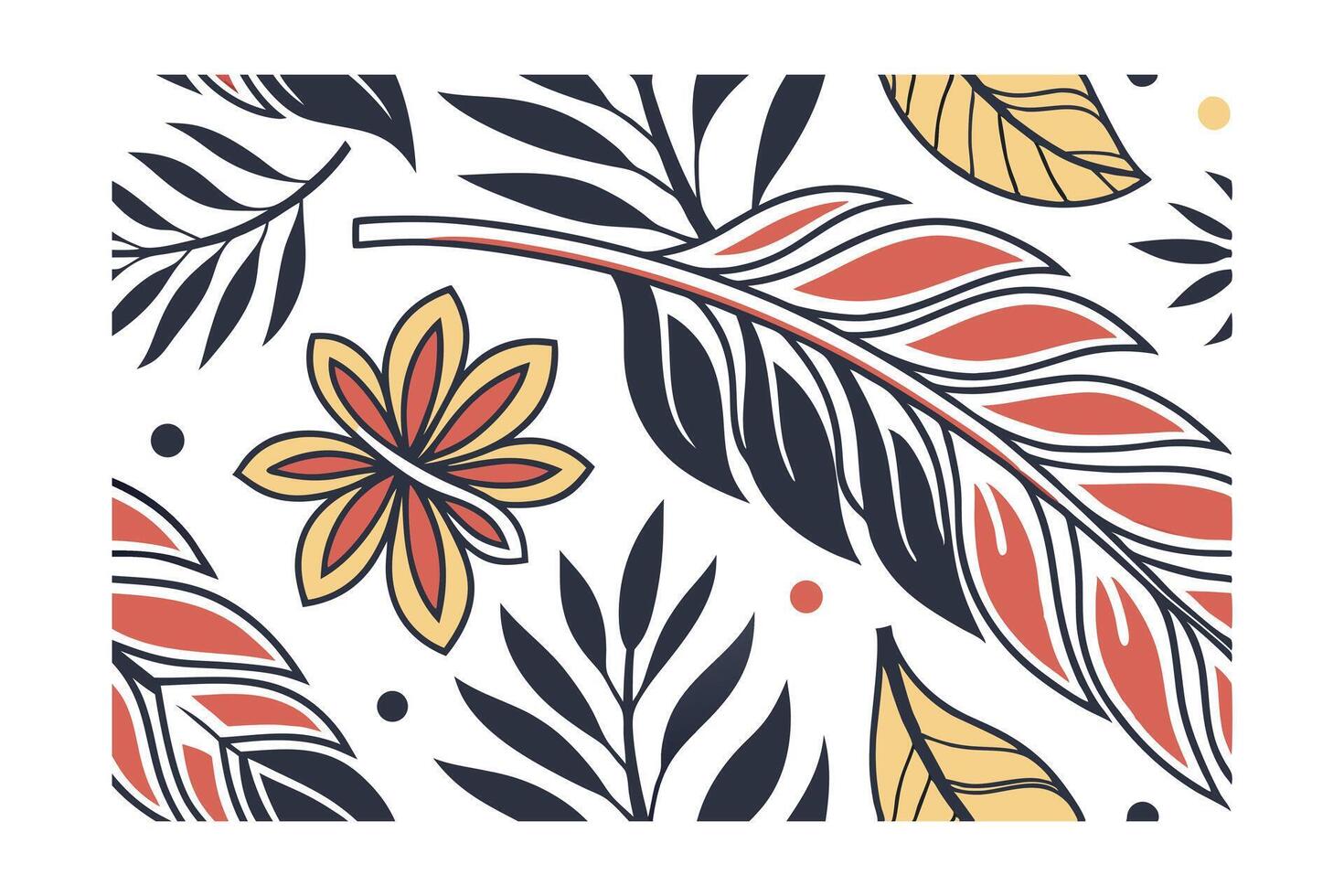 Botanical Pattern Featuring Black And Yellow Leaves With Bold Red Accents Ideal For Fabric Designs And Backgrounds vector