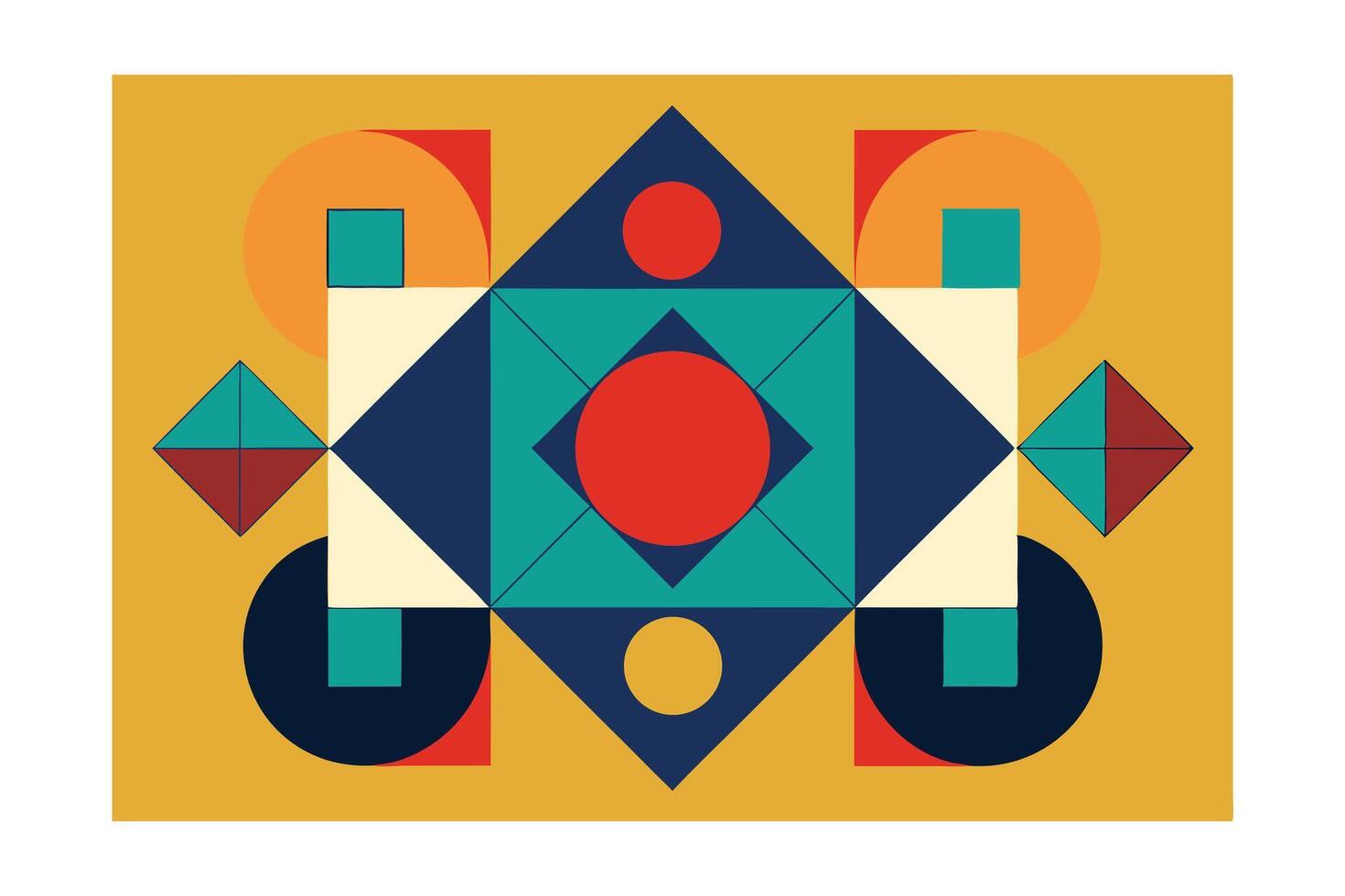 Geometric Shapes Composition In Retro Colors Abstract Design Featuring Triangles Circles Squares And Diamond For Graphic Resources And Modern Backgrounds And Retro Designs vector