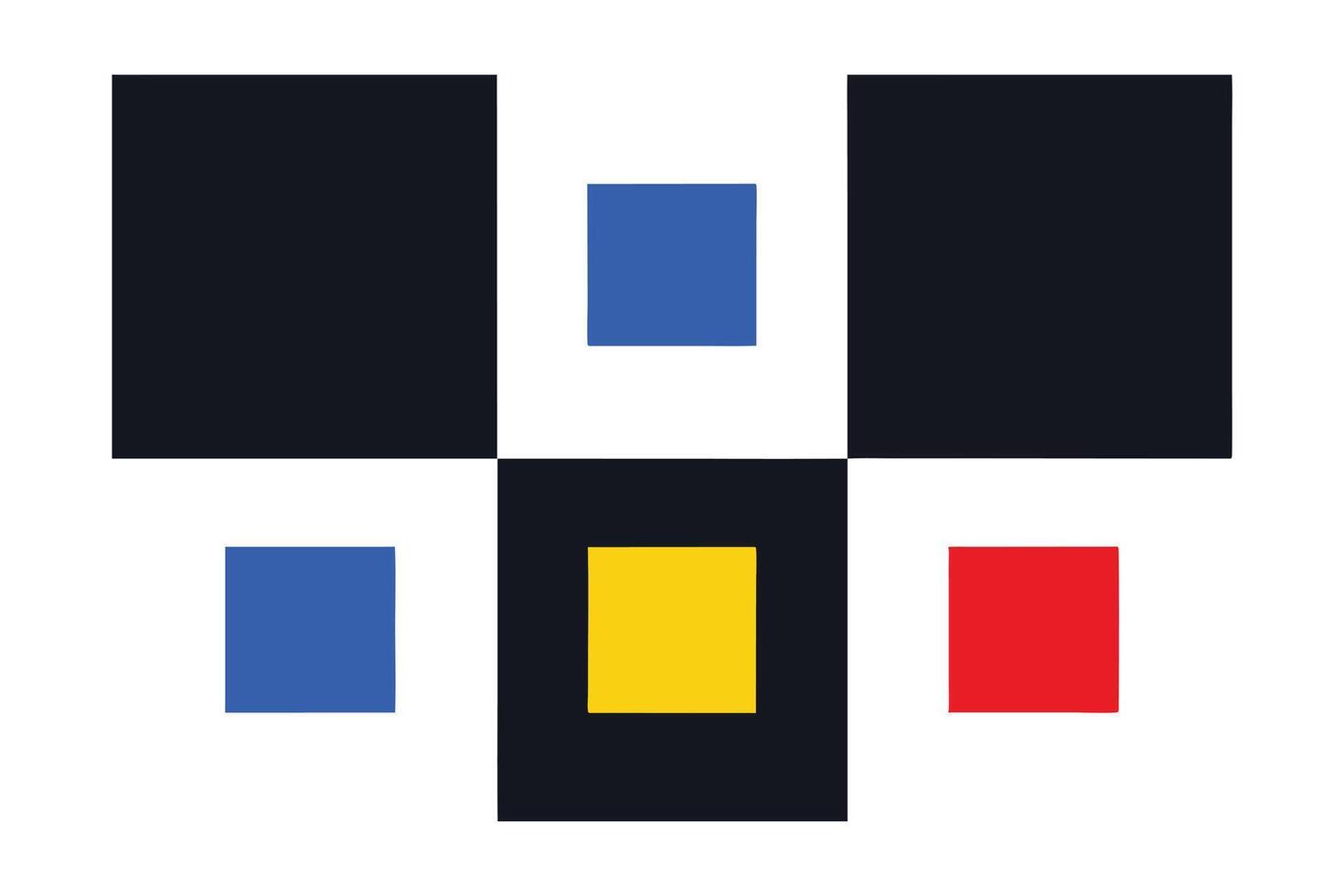 Abstract Geometric Composition With Squares In Primary Colors On A Black And White Checkerboard Background Simple Modern Design vector