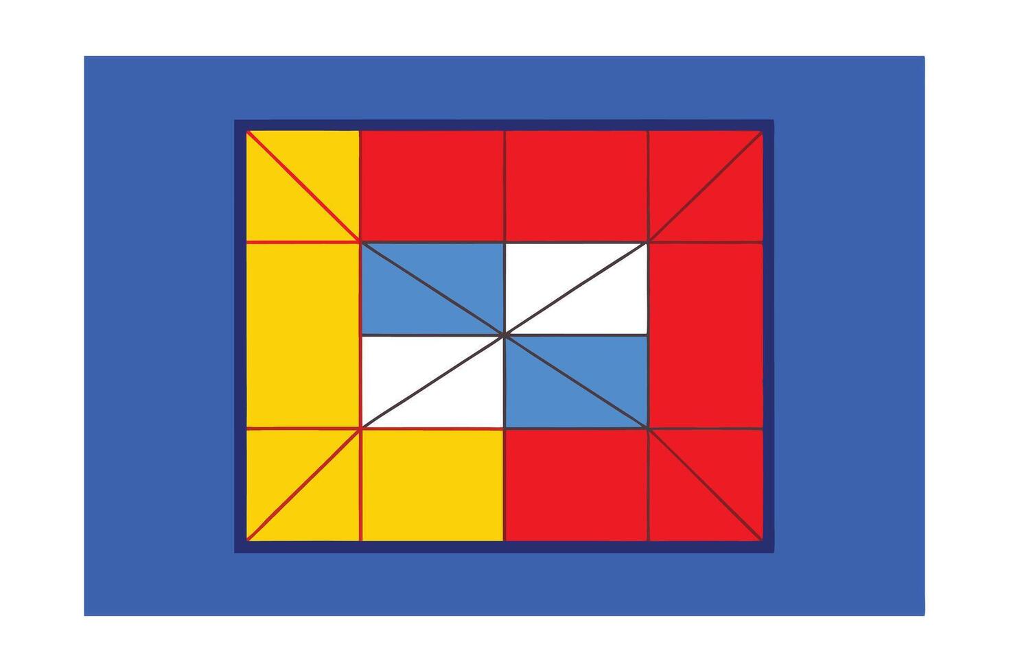 Geometric Abstract Design With Red Yellow Blue And White Square Elements With Lines And Blue Border vector