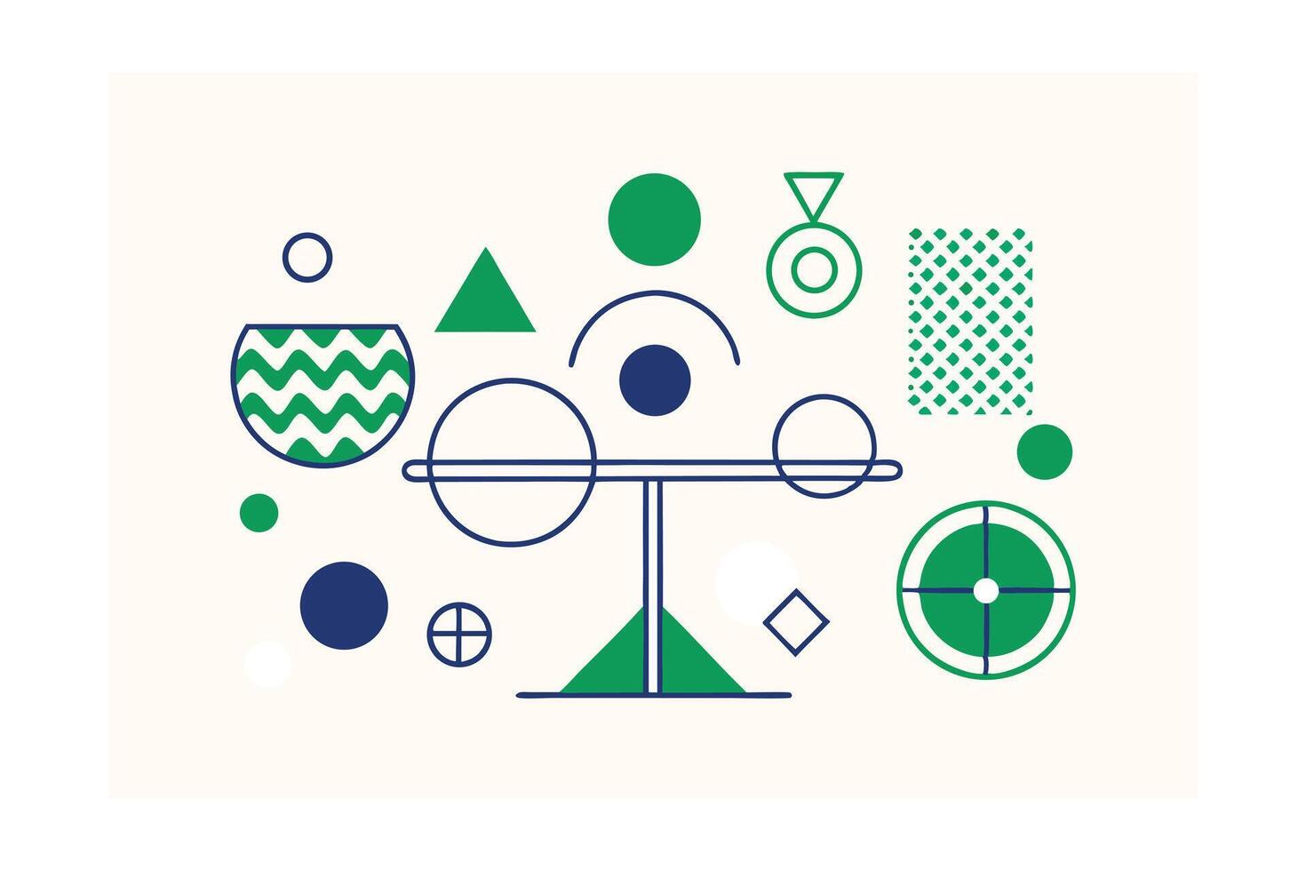 Abstract Geometric Composition With Circles,Triangles And Lines In Blue And Green Colors For Modern Design And Creative Backgrounds vector