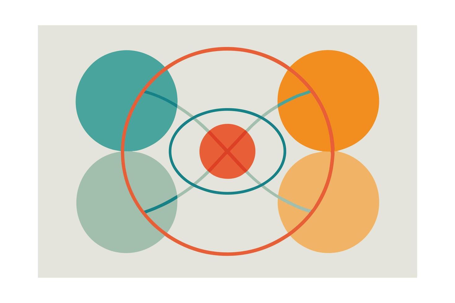 Geometric Abstract Artwork With Circles And Lines Playful Design Featuring Circles And Intersecting Arcs In Muted Tones Illustration Concept vector