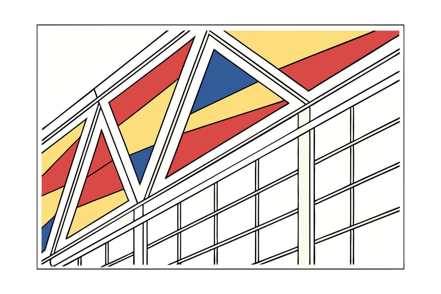 Abstract Building Facade Design With Triangular Shapes And Primary Colors For Creative Projects And Architectural Visualizations vector