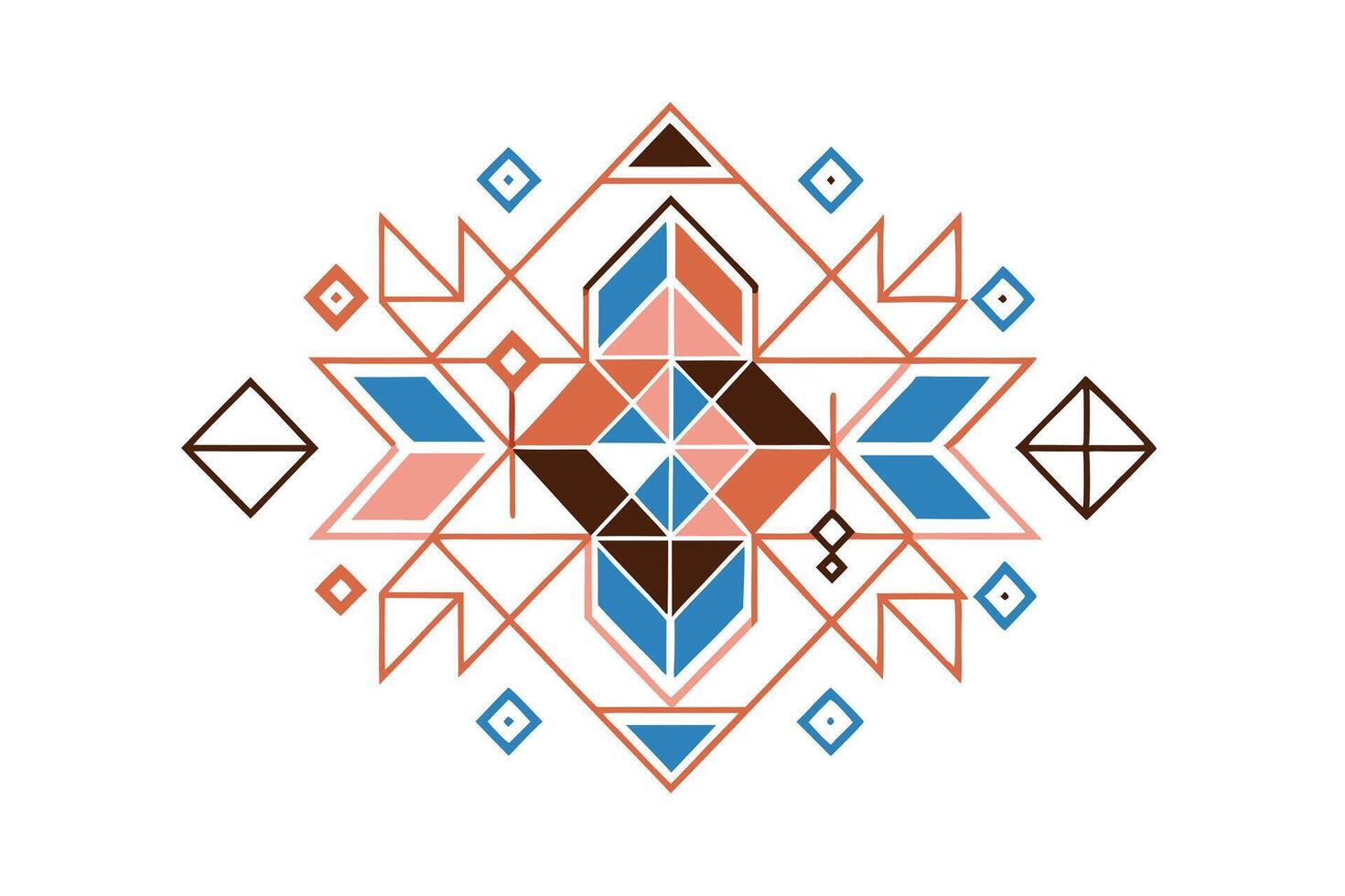 Geometric Tribal Pattern With Triangles And Diamonds In Earth Tones And Blue For Textile Print Or Background Design vector