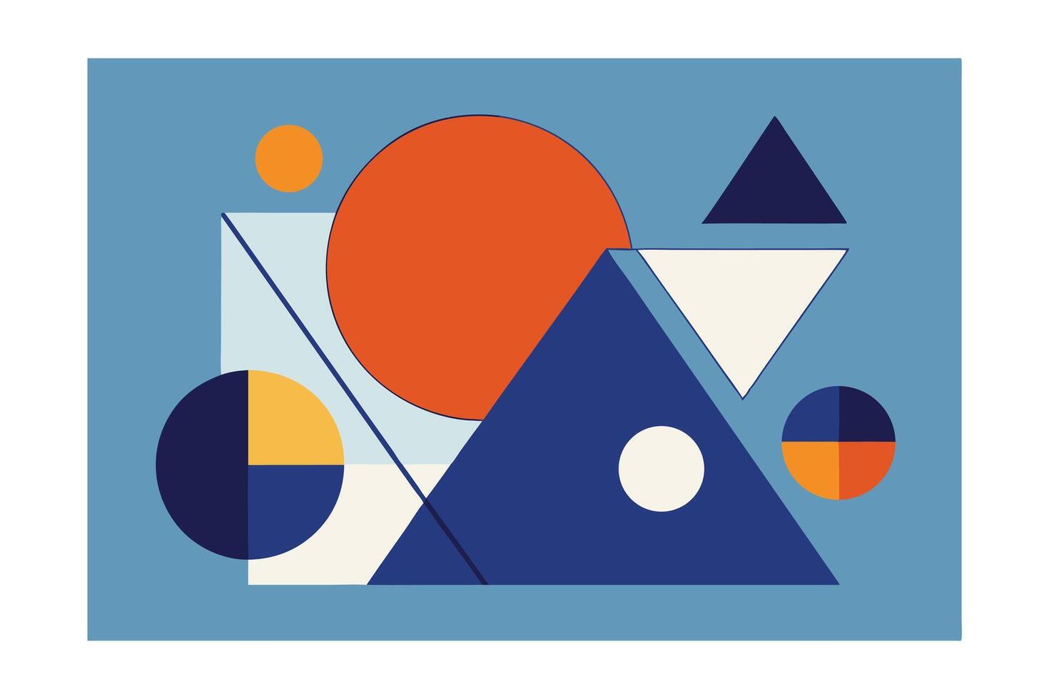 Abstract Geometric Composition With Circles And Triangles In Blue Orange And White Minimalist Modern Graphic Design Illustration vector