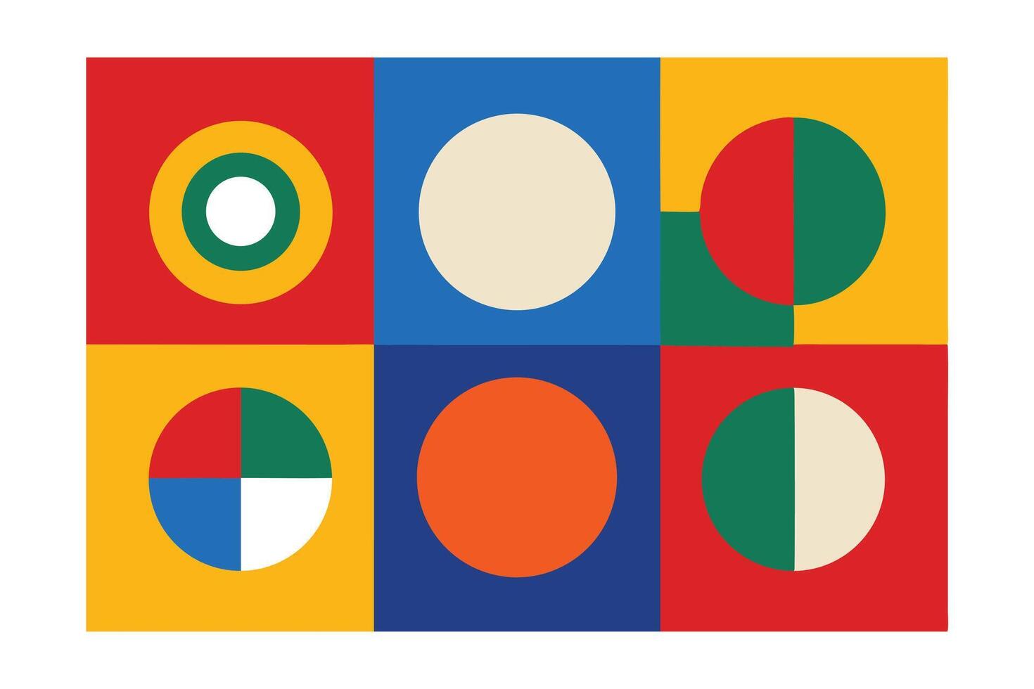 Bright Geometric Composition With Circles And Squares In Primary And Secondary Colors For Modern Art Designs And Graphic Templates vector