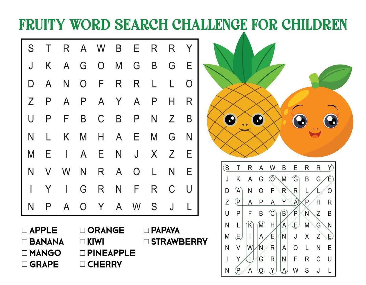Fruity Word Search Challenge for Children vector